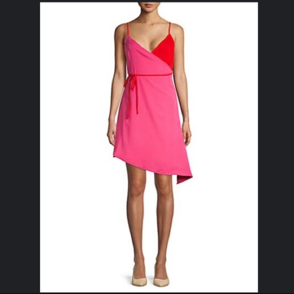 RENVY pink/red color block wrap dress